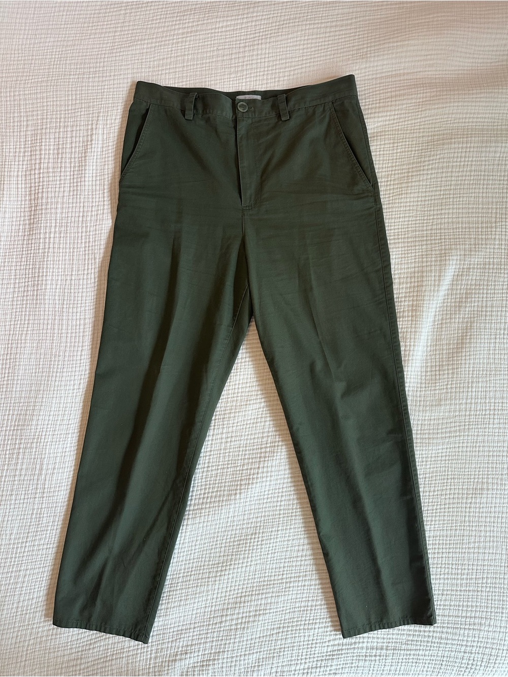COS Cotton Straight Leg Chino Utility Pant Tapered Olive Green size 10